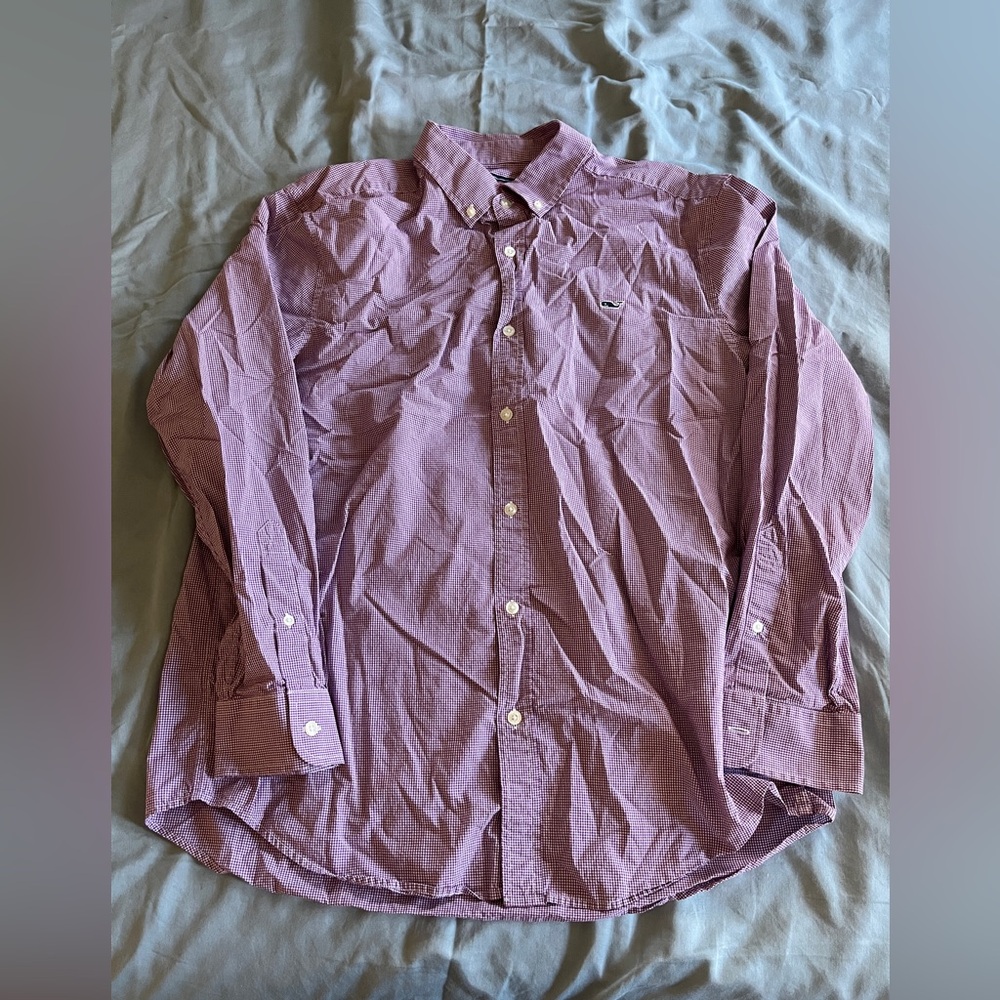 Vineyard Vines Purple Checked Ling Sleeve Button Down Whale Shirt - Size Large